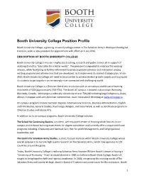 Booth University College Position Profile