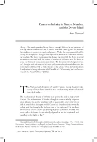 Cantor on Infinity in Nature, Number, and the Divine Mind