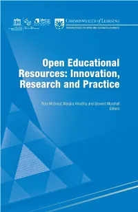 Open Educational Resources: Innovation, Research and Practice