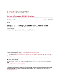 Studying and Teaching “Law As Rhetoric”: a Place to Stand