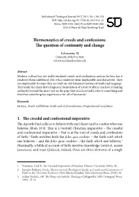 Hermeneutics of Creeds and Confessions: the Question of Continuity and Change