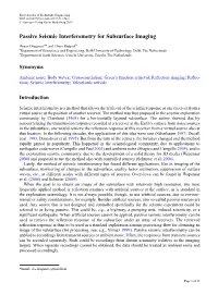 Passive Seismic Interferometry for Subsurface Imaging