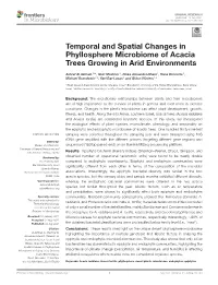 Temporal and Spatial Changes in Phyllosphere Microbiome of Acacia Trees Growing in Arid Environments