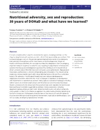 Nutritional Adversity, Sex and Reproduction: 30 Years of Dohad and What Have We Learned?