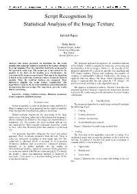 Script Recognition by Statistical Analysis of the Image Texture