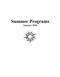 Summer Programs Summer 2020