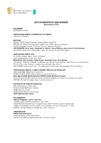 2015 NOMINATIONS and WINNERS (Presented in 2016)