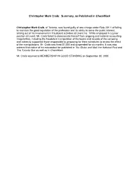 Christopher Mark Craib: Summary, As Published in Checkmark