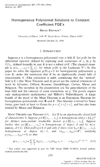 Homogeneous Polynomial Solutions to Constant Coefficient PDE's
