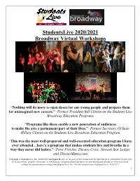 Studentslive 2020/2021 Broadway Virtual Workshops