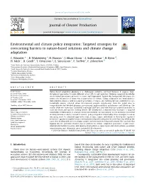 Environmental and Climate Policy Integration: Targeted Strategies for Overcoming Barriers to Nature-Based Solutions and Climate Change Adaptation