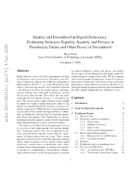 Evaluating Inclusion, Equality, Security, and Privacy in Pseudonym Parties and Other Proofs of Personhood