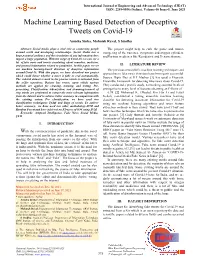 Machine Learning Based Detection of Deceptive Tweets on Covid-19
