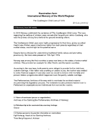 Nomination Form International Memory of the World Register