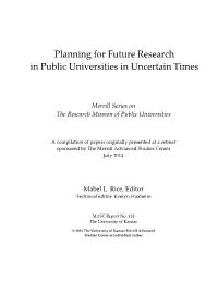Planning for Future Research in Public Universities in Uncertain Times