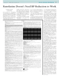 Ranolazine Doesn't Need BP Reduction to Work