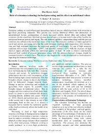 Role of Extrusion Technology in Food Processing and Its Effect on Nutritional Values G