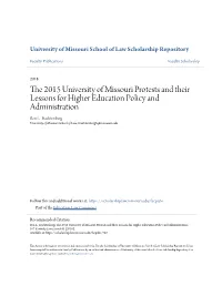The 2015 University of Missouri Protests and Their Lessons for Higher Education Policy and Administration