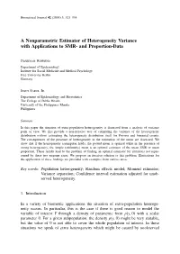 A Nonparametric Estimator of Heterogeneity Variance with Applications to SMR- and Proportion-Data