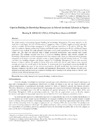 Capacity Building for Knowledge Management in Selected Academic Libraries in Nigeria