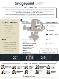 Firm Overview Capital Raising M&A Senior Leadership