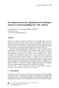 Investigation Into the Computational Techniques of Power System Modelling for a DC Railway