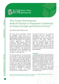 The Conte Government: Radical Change Or Pragmatic Continuity in Italian Foreign and Defence Policy?