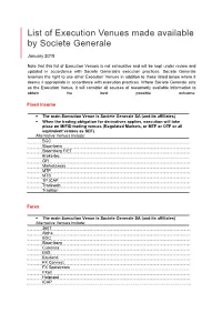 List of Execution Venues Made Available by Societe Generale