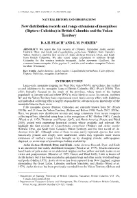 New Distribution Records and Range Extensions of Mosquitoes (Diptera: Culicidae) in British Columbia and the Yukon Territory
