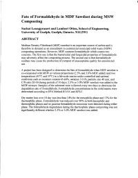 Fate of Formaldehyde in MDF Sawdust During MSW Composting