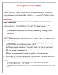 Formatting Titles of Texts in MLA Style