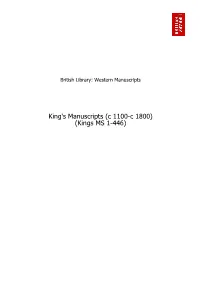 Kings MS 1-446) Table of Contents