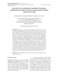 Ants in the City, a Preliminary Checklist of Formicidae (Hymenoptera) in Macau, One of the Most Heavily Urbanized Regions of the World