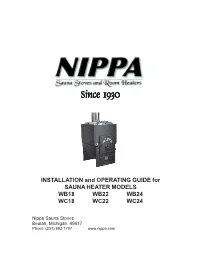 INSTALLATION and OPERATING GUIDE for SAUNA HEATER MODELS WB18 WB22 WB24 WC18 WC22 WC24