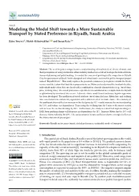 Modeling the Modal Shift Towards a More Sustainable Transport by Stated Preference in Riyadh, Saudi Arabia