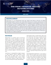 Nord Stream 2: Background, Objections, and Possible Outcomes Steven Pifer