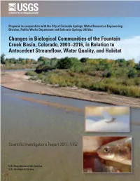 Changes in Biological Communities of the Fountain Creek Basin, Colorado, 2003–2016, in Relation to Antecedent Streamflow, Water Quality, and Habitat