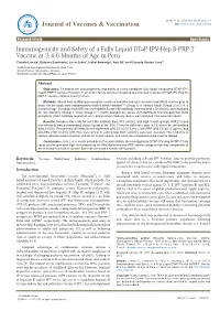 Immunogenicity and Safety of a Fully Liquid Dtap-IPV-Hep B-PRP-T