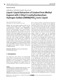 Liquid−Liquid Extraction of Linalool from Methyl Eugenol with 1-Ethyl-3-Methylimidazolium