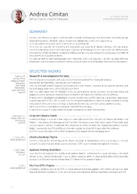 Andrea Cimitan +44 (0)7594 504138 Software Engineer / Rapid UI Prototyping Andrea.Cimitan@Gmail.Com