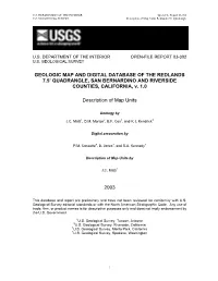 GEOLOGIC MAP and DIGITAL DATABASE of the REDLANDS 7.5’ QUADRANGLE, SAN BERNARDINO and RIVERSIDE COUNTIES, CALIFORNIA, V