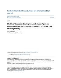 Models of Confusion: Strutting the Line Between Agent and Manger, Employee and Independent Contractor in the New York Modeling Industry