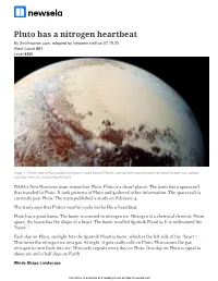 Pluto Has a Nitrogen Heartbeat by Smithsonian.Com, Adapted by Newsela Staff on 02.19.20 Word Count 601 Level 850L
