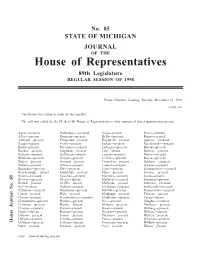House of Representatives 89Th Legislature REGULAR SESSION of 1998