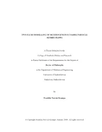 TWO-FLUID MODELLING of HETEROGENEOUS COARSE PARTICLE SLURRY FLOWS a Thesis Submitted to the College of Graduate Studies and Rese