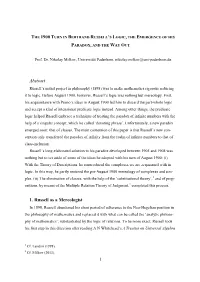 Abstract 1. Russell As a Mereologist