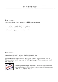 Covering Systems, Kubert Identities and Difference Equations