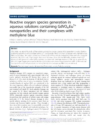 Reactive Oxygen Species Generation in Aqueous Solutions Containing