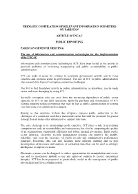 Thematic Compilation of Relevant Information Submitted by Pakistan