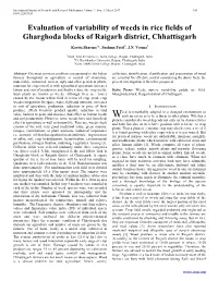 Evaluation of Variability of Weeds in Rice Fields of Gharghoda Blocks of Raigarh District, Chhattisgarh